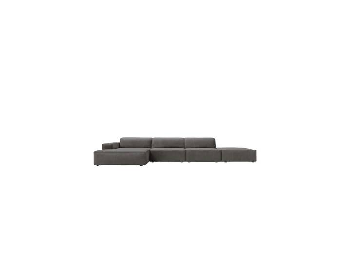 5-Sitzer Design Ecksofa „Jodie“ mit Ottomane Samtbezug Hellgrau Chosen by Bloomingloft