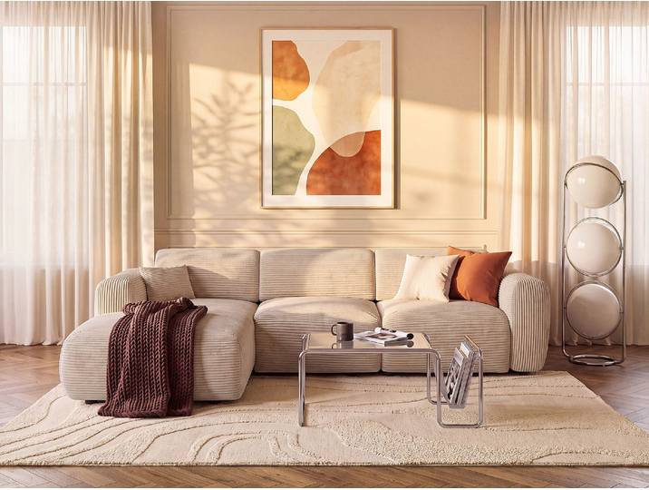 Schlafsofa mit Ecke Links in Beige aus Cord-Samt POGNI von Maison Céphy