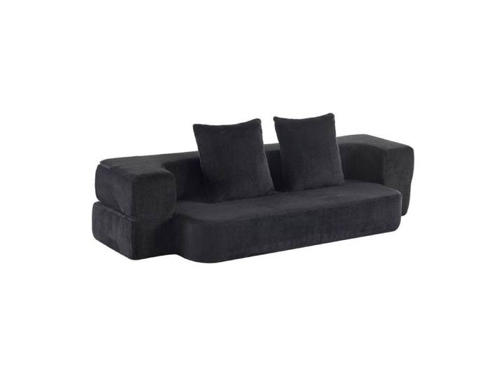 ROVRYN Canapé convertible 2 places noir en tissu doux mousse haute densité sans montage avec 2 coussins