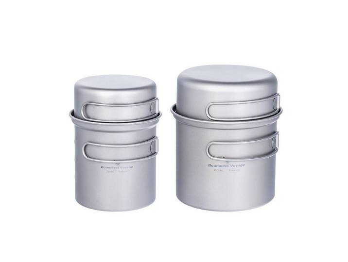 LuxusKollektion Geschirr-Set Camping Kochset Titan 750ml/300ml + 1000ml/500ml, Metall
