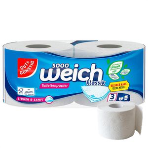 Gut&Günstig Toilettenpapier sooo weich Klassik, 3-lagig, sicher & sanft, 220 Blatt, 2 Rollen