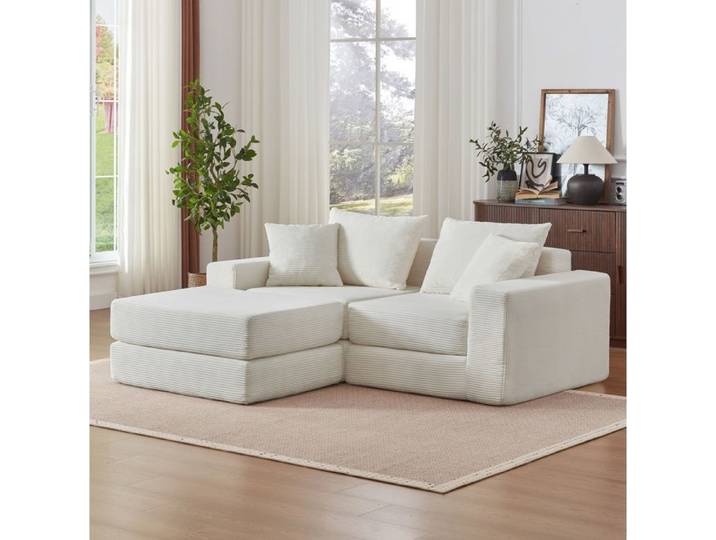 Canape Modulable 3 Places Blanc Canape Convertible Moderne FloraGrace Pour Salon Et Petit Espace Base Antiderapante 187x96x80cm