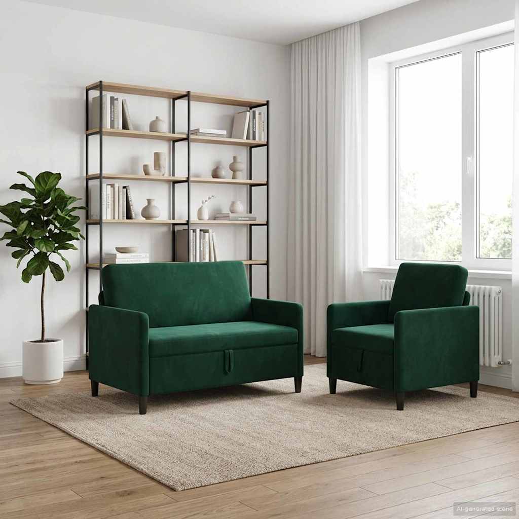 vidaXL Canapé avec rangement 2 pc Vert foncé Polyester