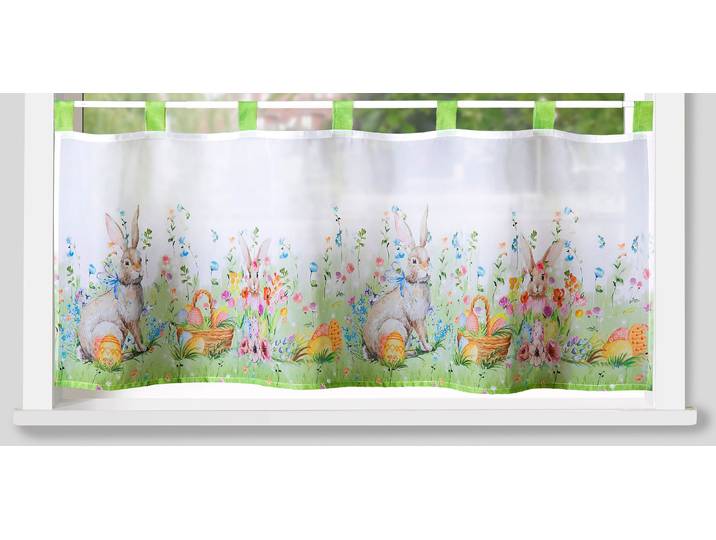 Scheibengardine WECKBRODT Krümel Gr. 1, bunt (multi), B:120cm H:45cm, Voile, Polyester, Gardinen, Scheibengardine, Bistro, Voile, Ostern, halbtransparent, HxB 45x120cm, Gardine, Store