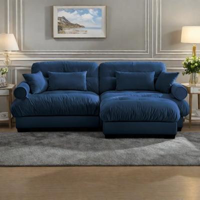 ZWYO HOSIMU "93.7"" Oversized Velvet 2-Seater Sofa with Ottoman, Round Bolster Armrests, and Included Pillows"