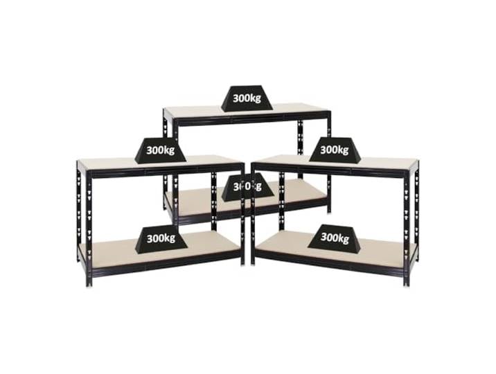 PROREGAL Mega Deal 3X Werkbank Tiger 300 kg pro Fachboden HxBxT 90x140x60cm Schwarz Höhenverstellbar Werktisch Arbeitstisch Steckmontage Packtisch