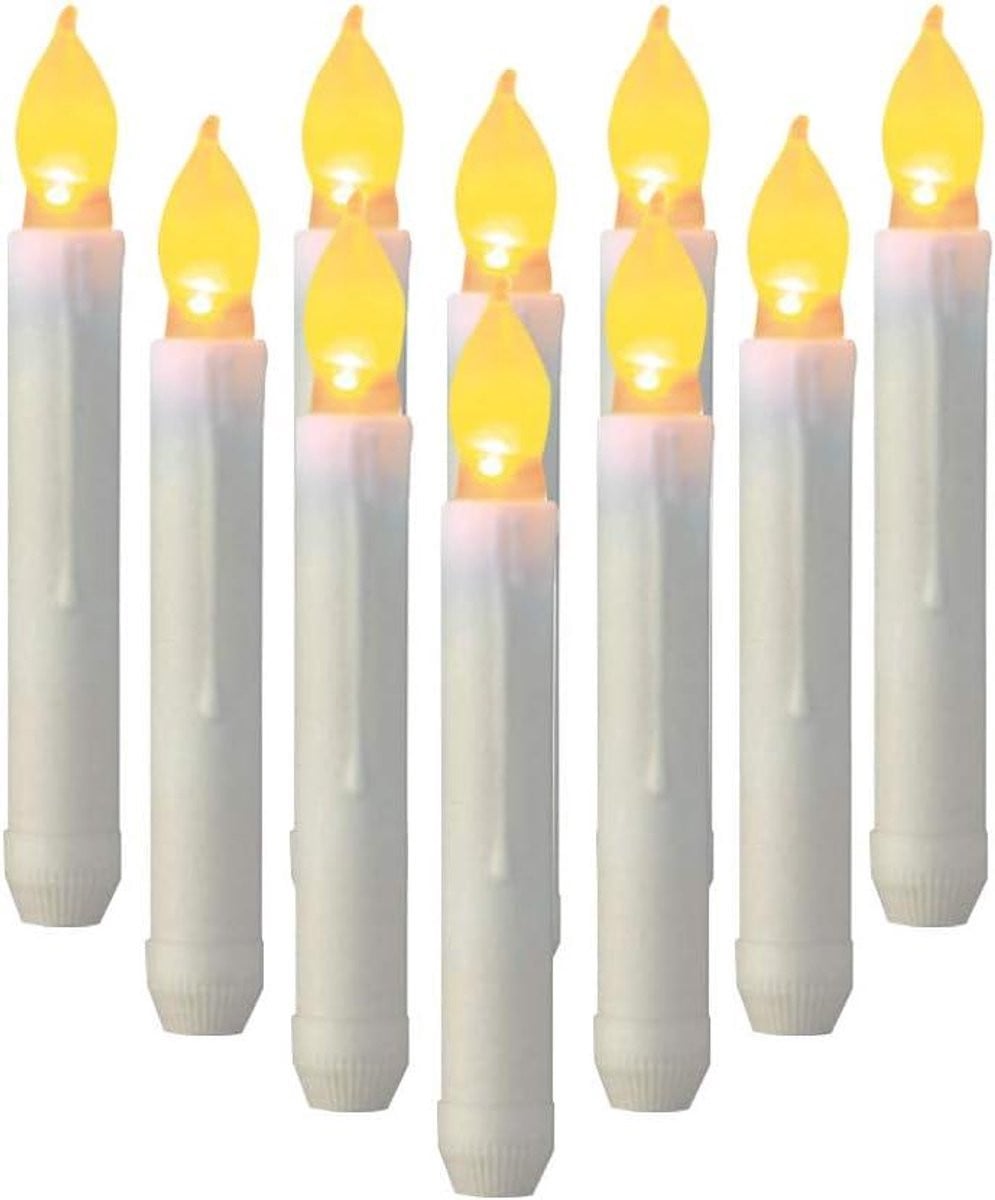 Set van 12 vlamloze LED taper kaarsen in ivoor voor feestelijke decoratie
