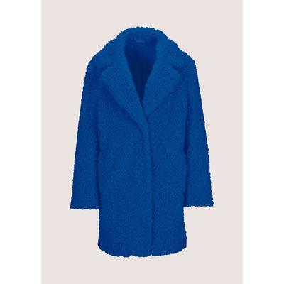 Langmantel MADELEINE "Teddy-Mantel Flauschiger Webpelz mit Reverskragen", Damen, Gr. 34, blau (royalblau), Obermaterial: 100% Polyester PES., Modern, Mäntel, Webpelz Curly-Optik