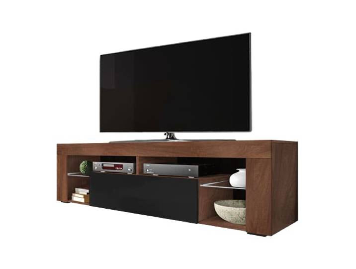 Selsey Hugo TV-Bank, 140 cm (ohne LED, Caravan-Nussbaum/Schwarz glänzend)