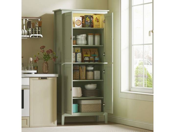 Buffet cuisine meuble cuisine rangement haut avec LED réglable et détecteur de mouvement 80 x 40 x 176 5 cm vert