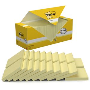 Post-it Haftnotizen Notes, 654-CY, gelb, 76 x 76mm, selbstklebend, 20x 100 Blatt