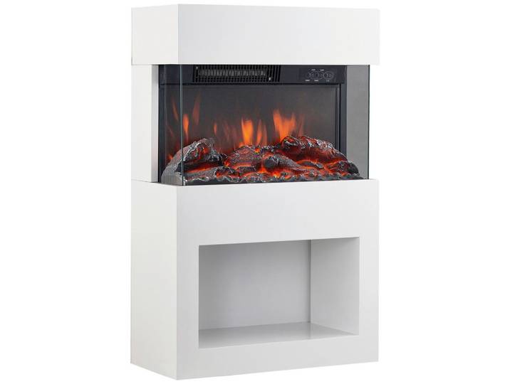 Elektrokamin, Weiß, Metall, Glas, 48.0x75.0x21.7 cm, Dimmer, Überhitzungsschutz, Flammeneffekt separat schaltbar, Fernbedienung, Elektrogeräte, Heizgeräte, Elektrokamine