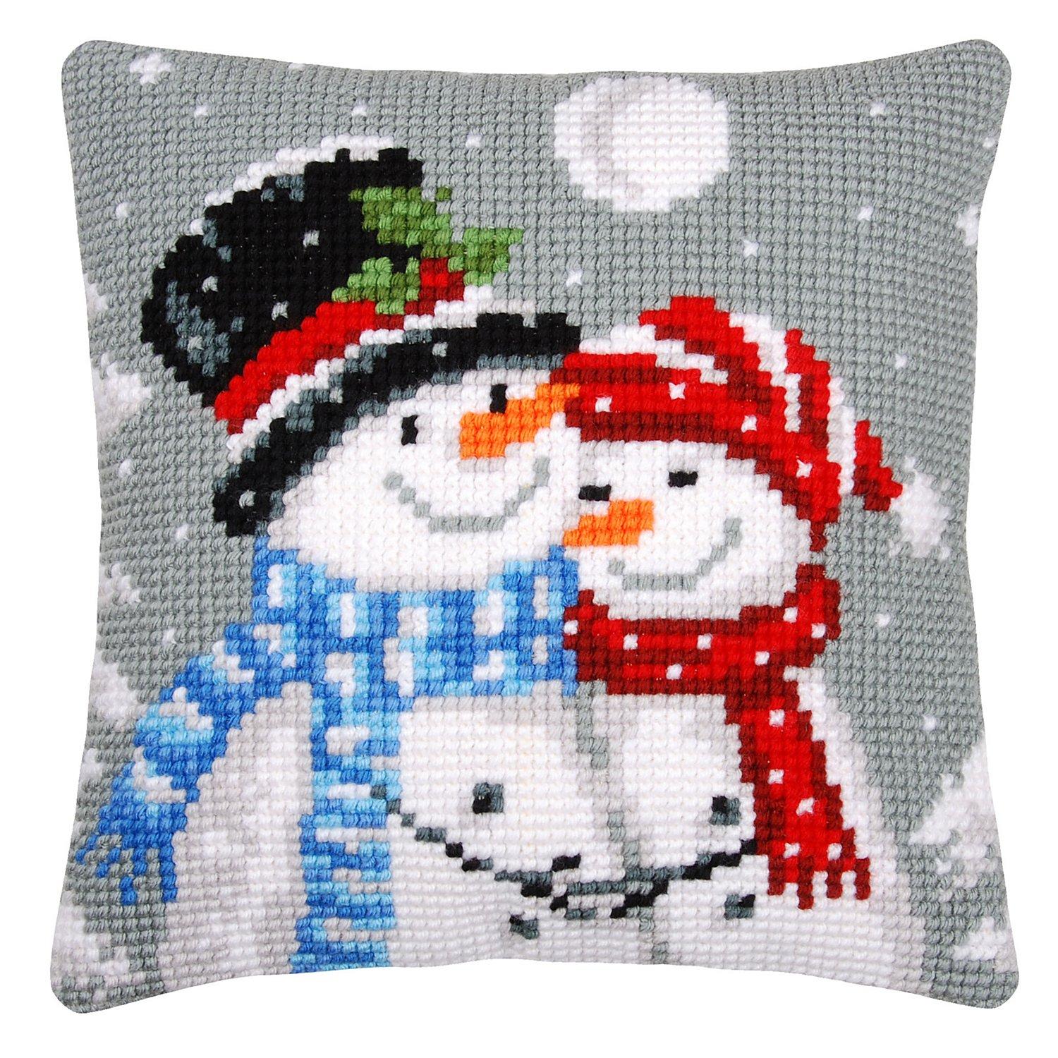 Kreuzstichkissen "Schneemann + Schneefrau"