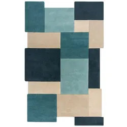 Handgetufteter Wollteppich `Thames Eva` - Geometrisch & Modern. Farbe: Türkis, 120x180 cm | Kadima Design