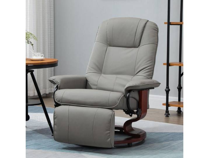 Fauteuil relax TV - Similicuir gris - Pivotant 360° - Dossier inclinable 145° - Repose-pieds manuel