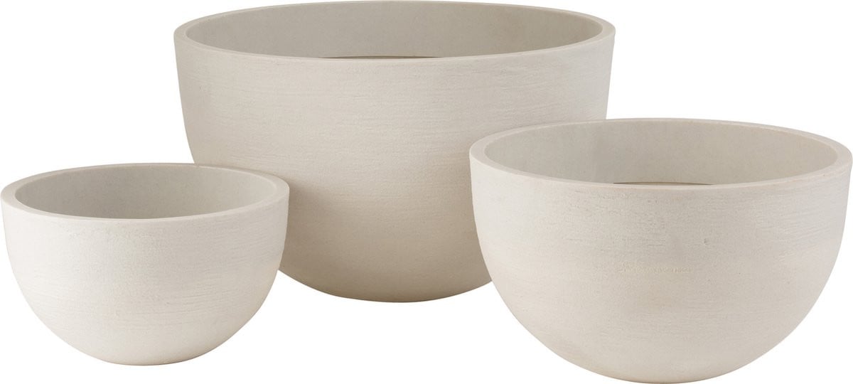 J-Line Bloempot Rond Laag - Keramiek - Wit - 3 stuks
