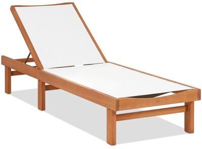 Costway Outdoor Wood Chaise Lounge Chair with 5-Postion Adjustable Back