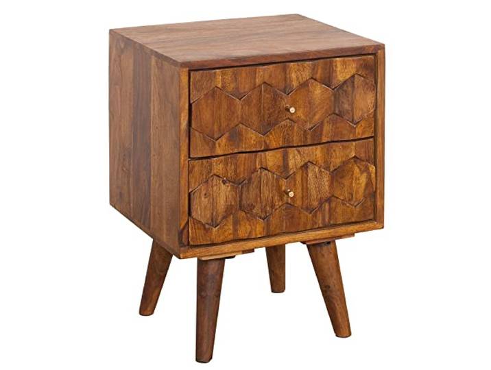 invicta INTERIOR Massive Nachtkommode Beistelltisch Mystic Living 60cm Sheesham 3D Oberfläche Massivholz Holztisch Tisch