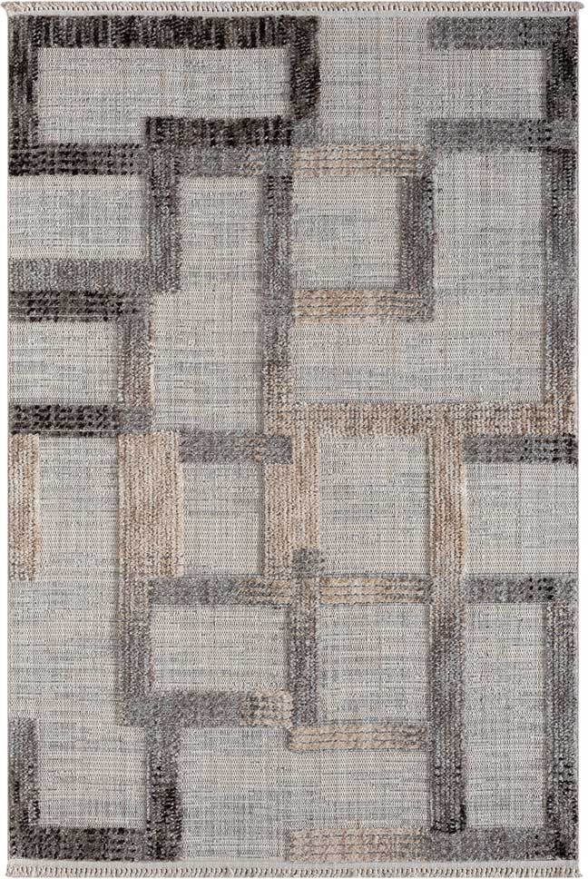 Pharao24.de Struktur Teppich Kurzflor in Beige und Grau geometrischem Muster