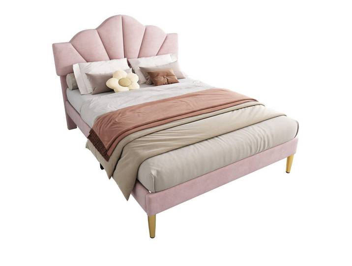Redom Polsterbett 140/190 cm mit höhenverstellbarem Kopfteil & Lattenrost, Rosa, 140x190 cm, Schlafzimmer, Betten, Polsterbetten