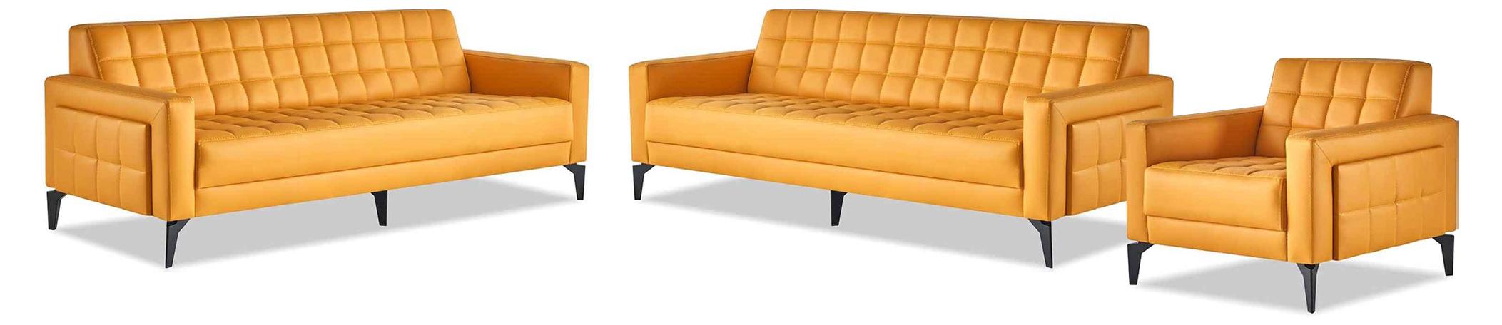 Komplett Set Sofas Modern Ledersofas 3-Sitzer Sessel Couch Leder Edelstahl