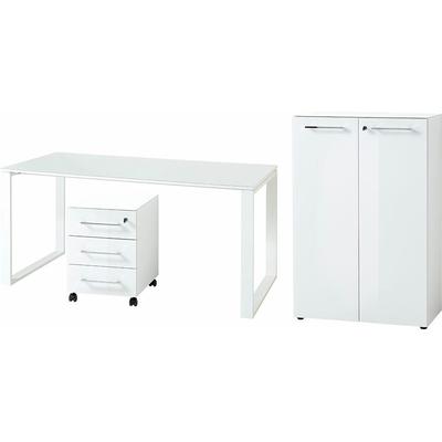 Büromöbel-Set GERMANIA "GW-Monteria", weiß, Holzwerkstoff Metall, Holzwerkstoff, Metall, Arbeitsmöbel-Sets, Büromöbel-Set