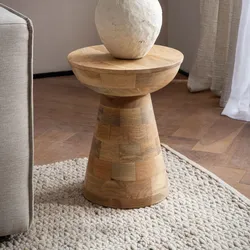 Beistelltisch Massivholz Ø37cm Rund Wohnzimmertisch Klein Couchtisch Dekotisch