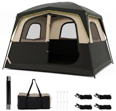 Costway 6-Person Camping Tent Easy Setup Family Cabin Tent with Top Rainfly Mesh Windows-Black