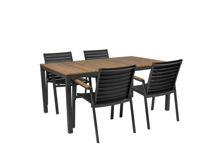 Gardenson Gartentischgruppe, Naturfarben, Anthrazit, Holz, Teakholz, vollmassiv, rechteckig, eckig, 84x62x56.5 cm, Gartenmöbel, Gartentisch