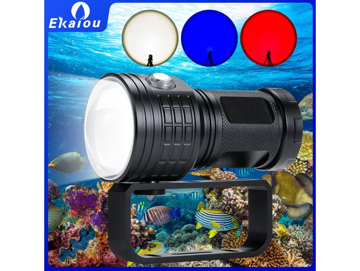 Lampe de plongée professionnelle COB 80W, lumière rouge, bleue et blanche, éclairage de photographie, haute puissance, 100 mètres sous l'eau, plongée en grotte