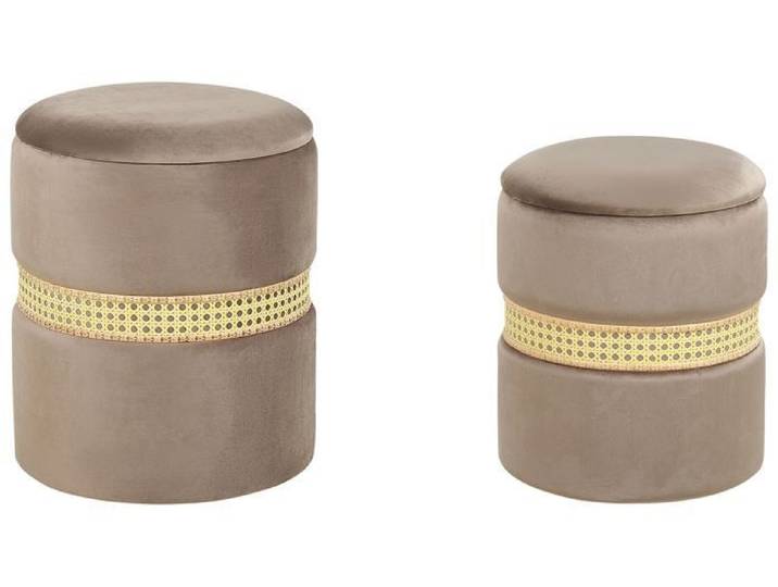 Lot de 2 poufs coffre en velours taupe MEDFORD