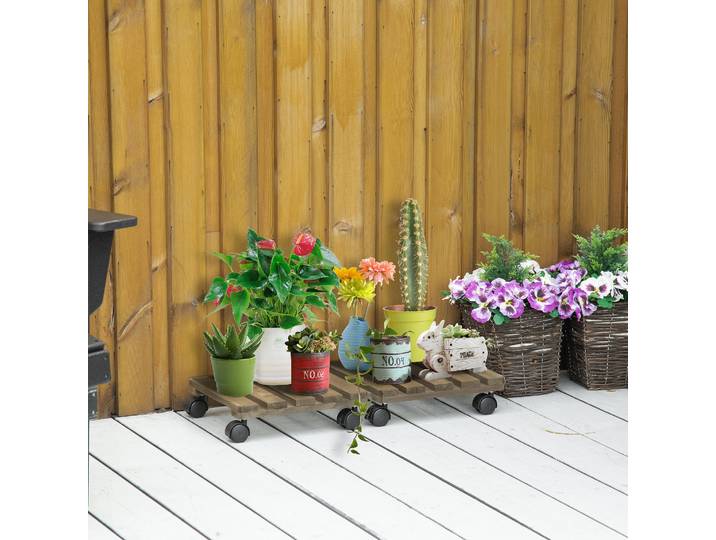 Outsunny Supports Plantes Roulettes Extérieur 2pcs