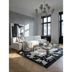 Flachwebteppich Waschbar PIZOL, im Patchwork-Stil, Schwarz, 160 x 230 cm