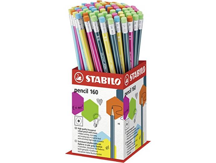 STABILO Grafiet Potlood met Gum potlood 160 - HB - Pack van 72 - Diverse kleuren