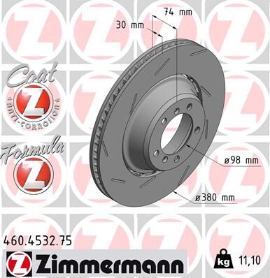 Zimmermann Bremsscheibe 460.4532.75 Hinterachse Links 380mm 30mm Für Porsche