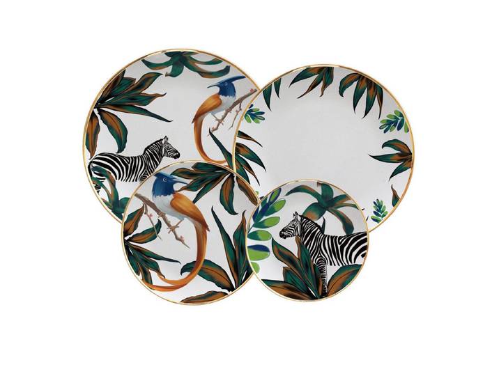 Quality Elegance Teller-Set Savanna Muse Bone-China Teller Set – Exotisches Luxus Geschirr (4-tlg), 1 Personen, 45% Bone China