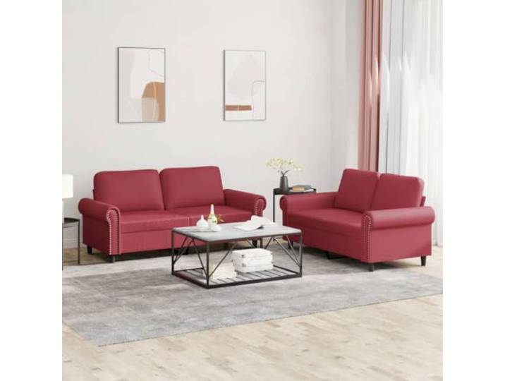HEFZGDB 2-TLG. Sofagarnitur mit Kissen Weinrot Kunstleder Langlebig Schmutzabweisend Robustes Gestell Bequem Gepolstert Luxuriöses Design Wohnzimmer Möbel