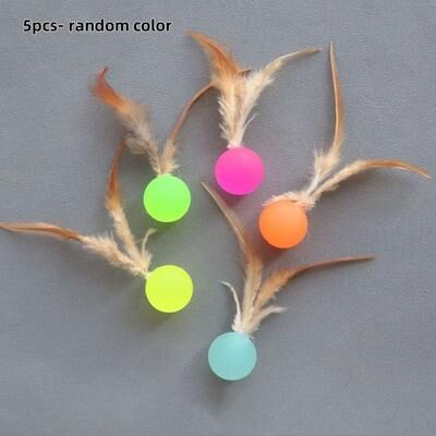 Inspired Living PouncePlay Feather Ball Cat Toy 5pcs Random