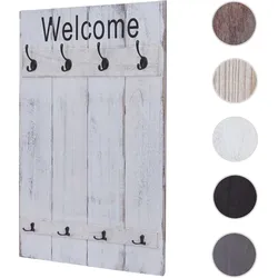 Wandgarderobe HWC-C89 Welcome, Garderobe Garderobenpaneel, Shabby-Look Vintage, 91x60cm ~ weiß, shabby