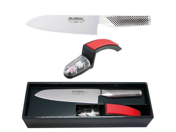 GLOBAL Messer-Set Global G-46220 Starterset G-46 Santoku und MinoSharp Schleifer, G-46220BR