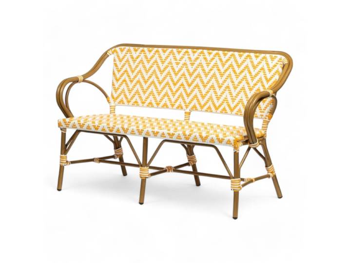 Banquette de terrasse ALMA - Tressage jaune et blanc