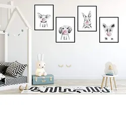 POSTER Set mit 4 Rundedanimals mit rosa Gummi A4 Rahmenlos