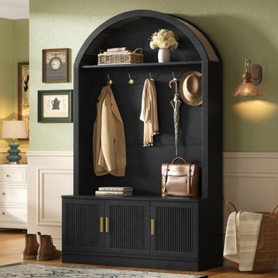 toswini Farmhouse Arched Top Hall Tree with Hooks and Adjustable Shelves