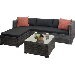 Poly-Rattan Garnitur MCW-F57, Balkon-/Garten-/Lounge-Set Sofa Sitzgruppe ~ grau, Kissen dunkelgrau mit Deko-Kissen