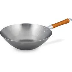 Ken Hom Wok - Karbonstahl unbeschichtet, Buchenholz-Griff Ø 32 cm