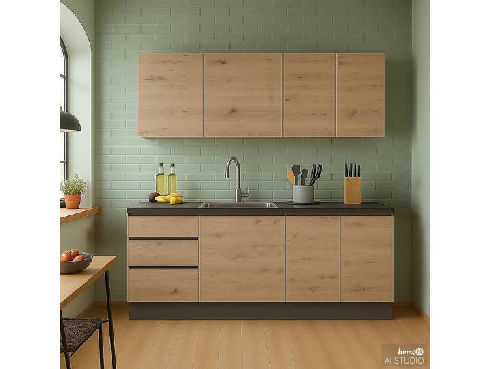 Cuisine Karpaty 202 x 72 x 60cm Bois/Marron/Imitation chêne Artisan