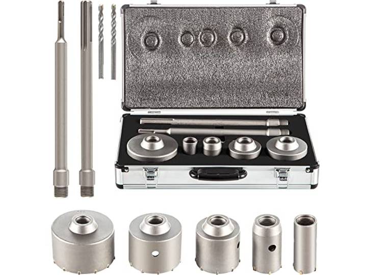 VEVOR Scie Cloche 5PCS Coffret de Scie Trépan 30mm 40mm 65mm 80mm 100mm Trépan Béton en Acier Carbone 2 Mèches 2 Bielles SDS PLUS SDS MAX Accessoires pour Perceuse Bosch DeWalt Perçage Brique Ciment