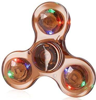 Inspire Daily Merch Crystal Luminous LED Light Fidget Spinner Glow In The Dark Stress Relief Toy For Kids brown