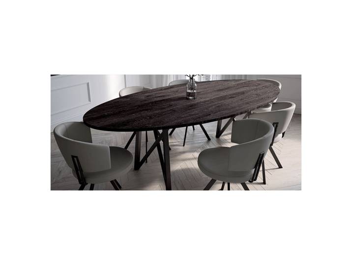 TABLE STYLE BRASSERIE OVALE EN STRATIFIÉ ET MÉTAL WACKO 3.0