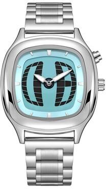 Fashion Sheath Men's Dual Display Watch Retro Futuristic Waterproof Quartz Wristwatch square Silver Blue